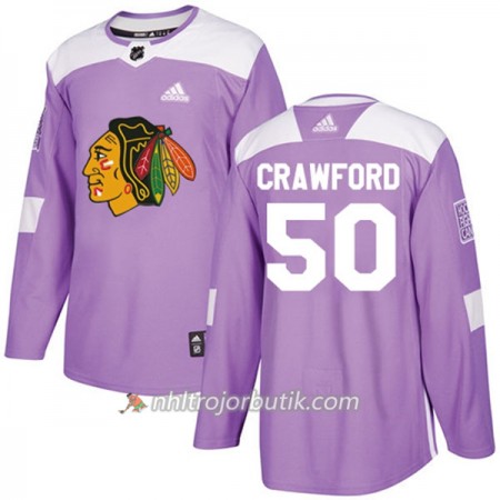 Män Ishockey Chicago Blackhawks Tröja Corey Crawford 50 Adidas 2017-2018 Lila Fights Cancer Practice Authentic